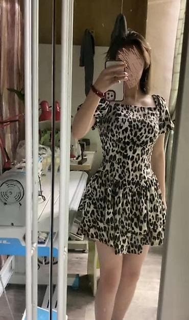 шелк: Короткое платье с леопардовым принтом. Леопардовое платье, новое — 1