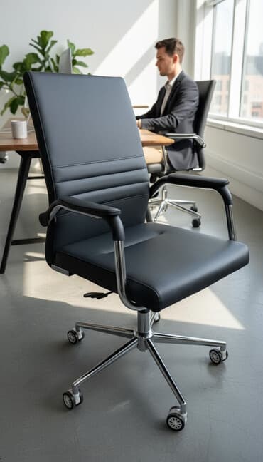 кресло для офис: Офисное кресло, С колесиками, цвет - Черный, Экокожа — 1