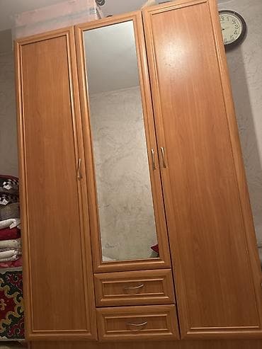 шкаф купе для прихожей с зеркалом: Трёхдверный шкаф для одежды из ЛДСП под тёплое дерево. - Центральная — 3