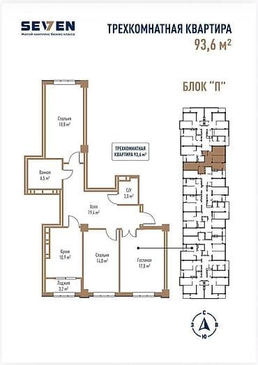 premium development: 3 комнаты, 93 м², Элитка, 3 этаж, ПСО (под самоотделку) — 1