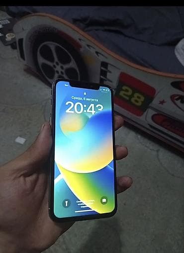 IPhone X, Б/у, 64 ГБ, Серебристый, Чехол, Защитное стекло, 100 %