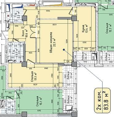 Недвижимость: 2 комнаты, 83 м², Элитка, 8 этаж, Готовая ПСО (под самоотделку) — 3