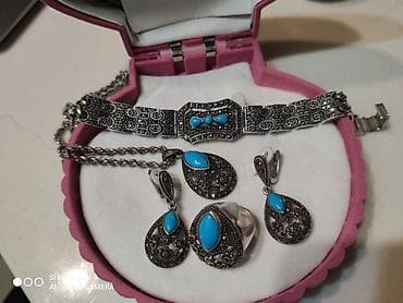золото серьги кольцо: Бирюза + марказиты. Капельное серебро. Шикарный комплект!!! из 5 — 3