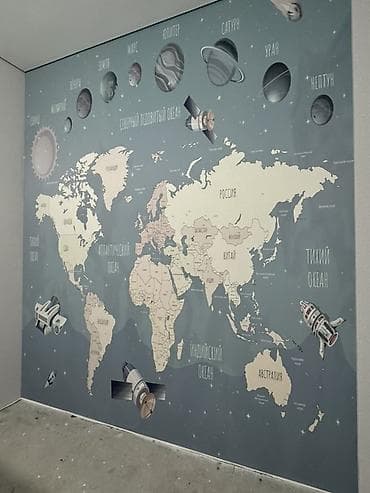 большие картины: Настенная карта мира с планетами Солнечной системы — большая — 1