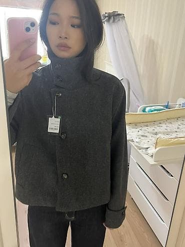 болеро одежда: Укороченное пальто/жакет из плотной шерстяной ткани, темно‑серый — 2