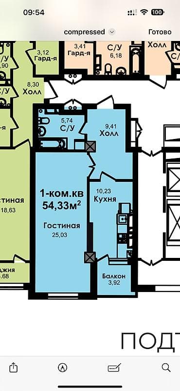 квартира ул гагарина: Построен, Элитка, 1 комната, 55 м² — 3
