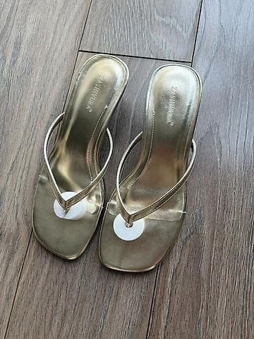 шлепки оригинал: Золотистые вьетнамки на невысоком каблуке (2см) Размер: 37 (маломерит — 1