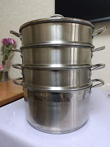 Кастрюли: Продаю мантышницу почти новая нержавейка 30см покупала 4500, отдам — 1