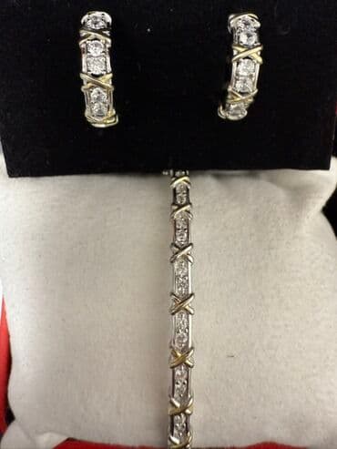 свадебное платье трансформер 2 в 1: Элегантный ювелирный набор из (Серебра 925 проб) браслет и серьги — 2