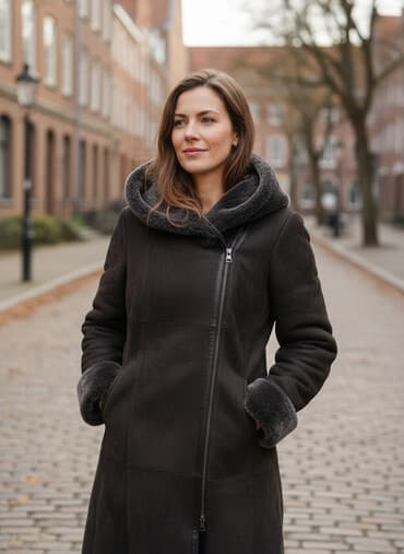 ниже: Дубленка, Длинная модель, С капюшоном, M — 2