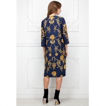 праздничные платья больших размеров: ПЛАТЬЕ ИЗ ФАКТУРНОГО ЖАККАРДА С ОРНАМЕНТОМ "АМПИР", ЦВЕТ ТЕМНО-СИНИЙ — 4