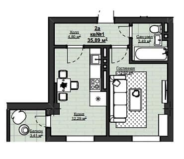 Квартиры: 1 комната, 36 м², Асанбай мкр Элитка, 4 этаж, ПСО (под самоотделку) — 3