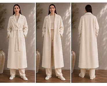 вайеный бушлат: Молочное шерстяное пальто oversize, 70% шерсть, с поясом Молочное — 1