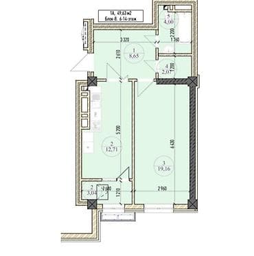 o2 development: 2 комнаты, 50 м², Элитка, 12 этаж, Готовая ПСО (под самоотделку) — 1