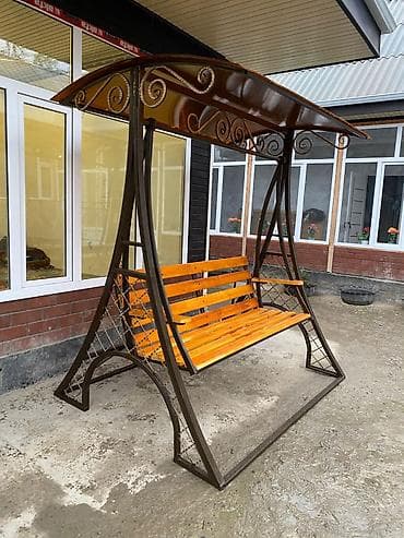 стол книжка с полками: Садовые качели Металл, Со спинкой, С крышей — 6