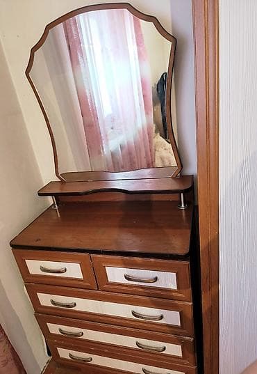 шкаф с комодом: Комод для одежды, С зеркалом, ЛДСП, цвет - Коричневый — 1