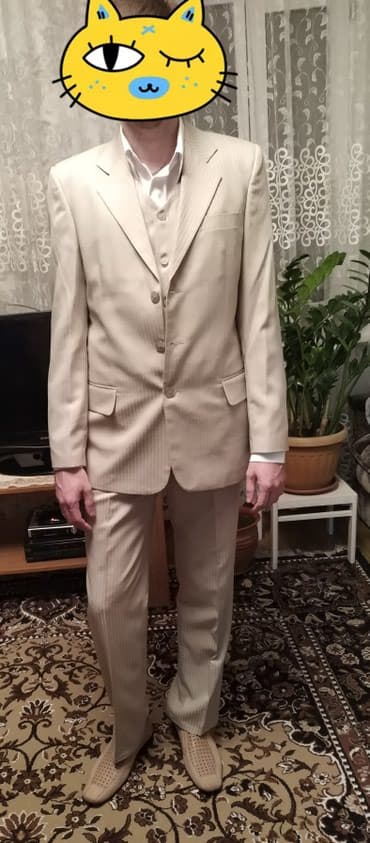 Пиджак+брюки+желет костюм брючный тройка, бежевый цвет, в идеале на