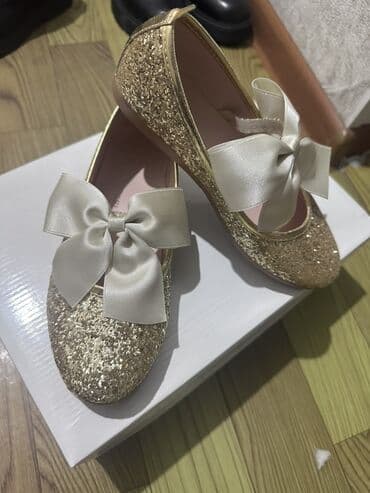 Детские праздничные туфли-балетки - Цвет: золотистый с блестками -