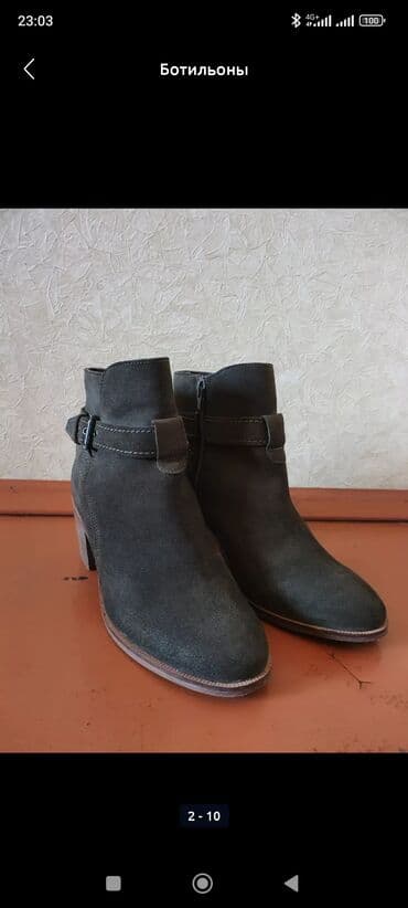 Атайын кийим: Ботильоны цвет хаки, замшевые, цена 700 сом. Полусапожки черные — 2