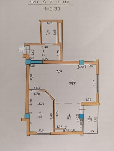Батирлер: 2 бөлмө, 65 м², Элитка, 7 кабат, Даяр ПСО (өзү оңдоп түзөтүп бүтүү үчүн) — 3