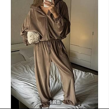 штаны велюровые: Женский велюровый костюм в стиле loungewear - Комплект: худи на — 1