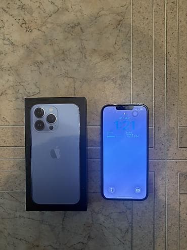 IPhone 13 Pro, Б/у, 128 ГБ, Sierra Blue, Защитное стекло, Коробка, 75 %