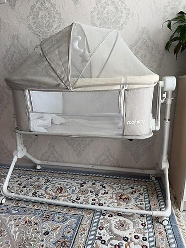 детские манеж: Детская приставная кроватка, Б/у, С колесиками, цвет - Бежевый — 3