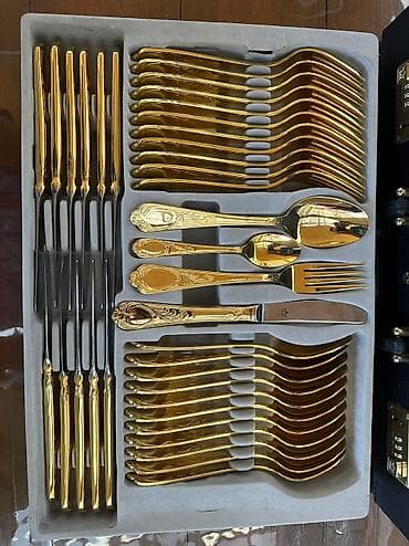 пенал для посуды: Набор столовых приборов Bestecke Solingen с золотым покрытием — 3