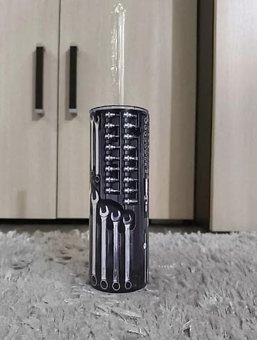 силиконовый складной стакан: Термостакан с крышкой и трубочкой, принт «набор инструментов» - — 6