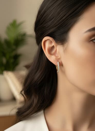 эксклюзивные свадебные пригласительные: Золотые серьги-кольца с бриллиантами - Материал: золото 585 пробы — 1