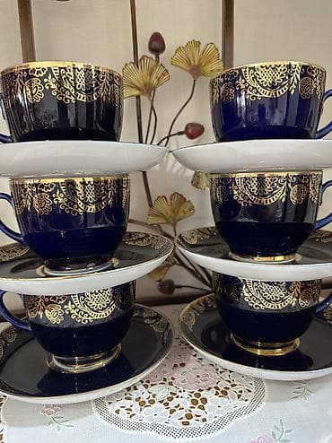 эмалированный набор: Кобальтовые чайные пары, чайные трио ЛФЗ — 3