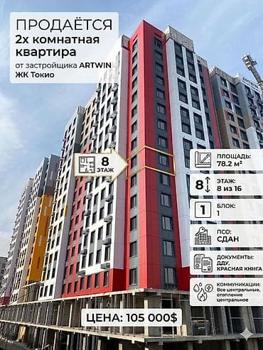 жк токио ск артвин: 2 комнаты, 78 м², Элитка, 8 этаж, Готовая ПСО (под самоотделку) — 1