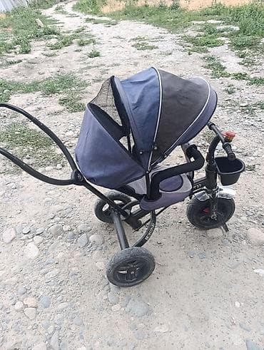 Детский трехколесный велосипед с родительской ручкой и козырьком
