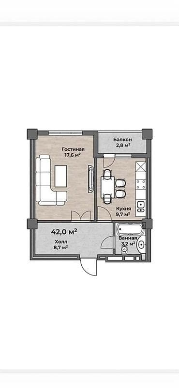 1 комната, 42 м², Элитка, 11 этаж, ПСО (под самоотделку)