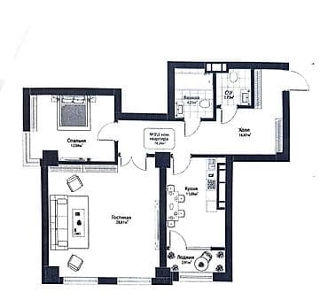 3: 2 комнаты, 78 м², АЮ Гранд Элитка, 3 этаж — 2