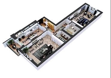 8: 2 комнаты, 75 м², Кок-Жар ж/м 3 этаж, ПСО (под самоотделку) — 2