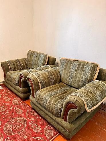 угловой диван с креслом: Комплект мягкой мебели, Б/у, Самовывоз, цвет - Зеленый — 3