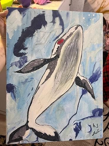 Картины и портреты: Авторская картина «Кит» на холсте. - Сюжет: крупный кит, плывущий в — 1