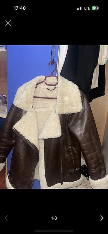 samsung m52: Дублёнка‑авиатор из тёмно‑коричневой кожи с тёплой светлой шерстяной — 1