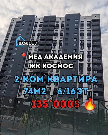 61: 2 комнаты, 74 м², Мед Академия Элитка, 6 этаж, Евроремонт — 1