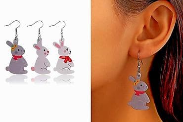хвостик: Серьги сөйкөлөр лёгкие и креативные аксессуары. 🐰 серые зайчики с — 1