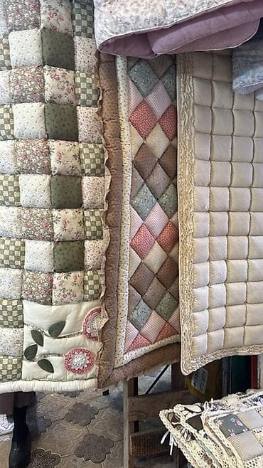 Зеркала: Покрывало/накидка на диван из хлопка с эффектом «пуфиков» (patchwork) — 7