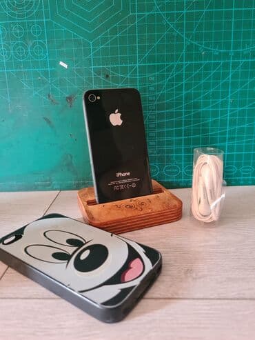 телефон 4: IPhone 4S, Б/у, 16 ГБ, Черный, Наушники, Чехол — 1