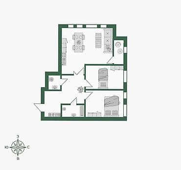о2 девелопмент: 3 комнаты, 88 м², Элитка, 8 этаж, Готовая ПСО (под самоотделку) — 3