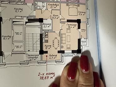 2 room: 2 комнаты, 78 м², Элитка, 13 этаж, ПСО (под самоотделку) — 4