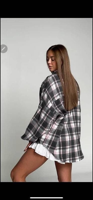 свободные рубашки женские: Рубашка, Оверсайз, В клетку, Made in KG — 2