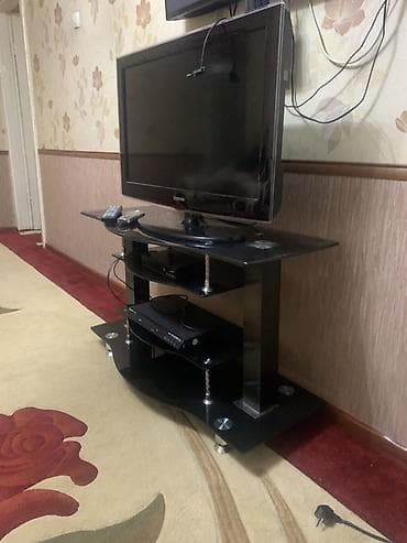 шкаф и подставка под телевизор: Тумба и подставка для телевизора, Напольная, Стекло, цвет - Черный — 2