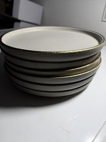 Идиш-аяк: Набор столовой и чайной посуды из керамики с матовой серо‑бежевой — 5