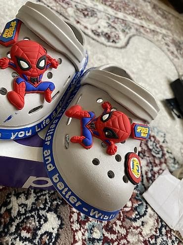 Детская обувь: Детские сабо с декором «Spider-Man» - Цвет: светло‑серый корпус — 1