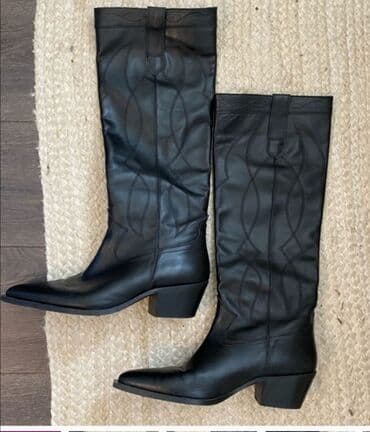 искры для обуви: Сапоги Zara, черные, из натуральной кожи.ш - Высокая голенище с — 1